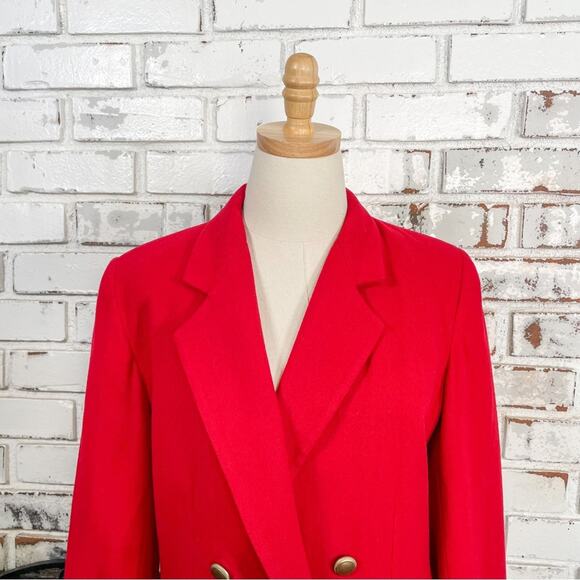Vintage 90s Fundamental Things Petites Red Wool Double Breasted Blazer Jacket 6 - Picture 8 of 11